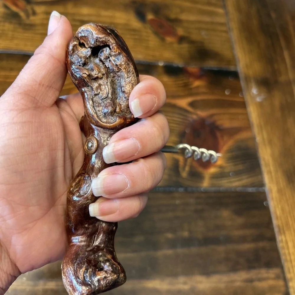 Unique and Unusual Rustic Semi-Varnished Driftwood Corkscrew Handcrafted Vintage